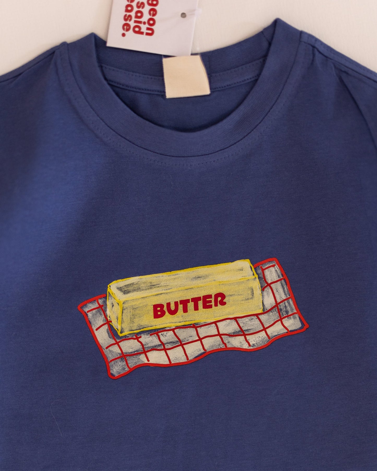 checkered butter dish tee - Pigeon said please