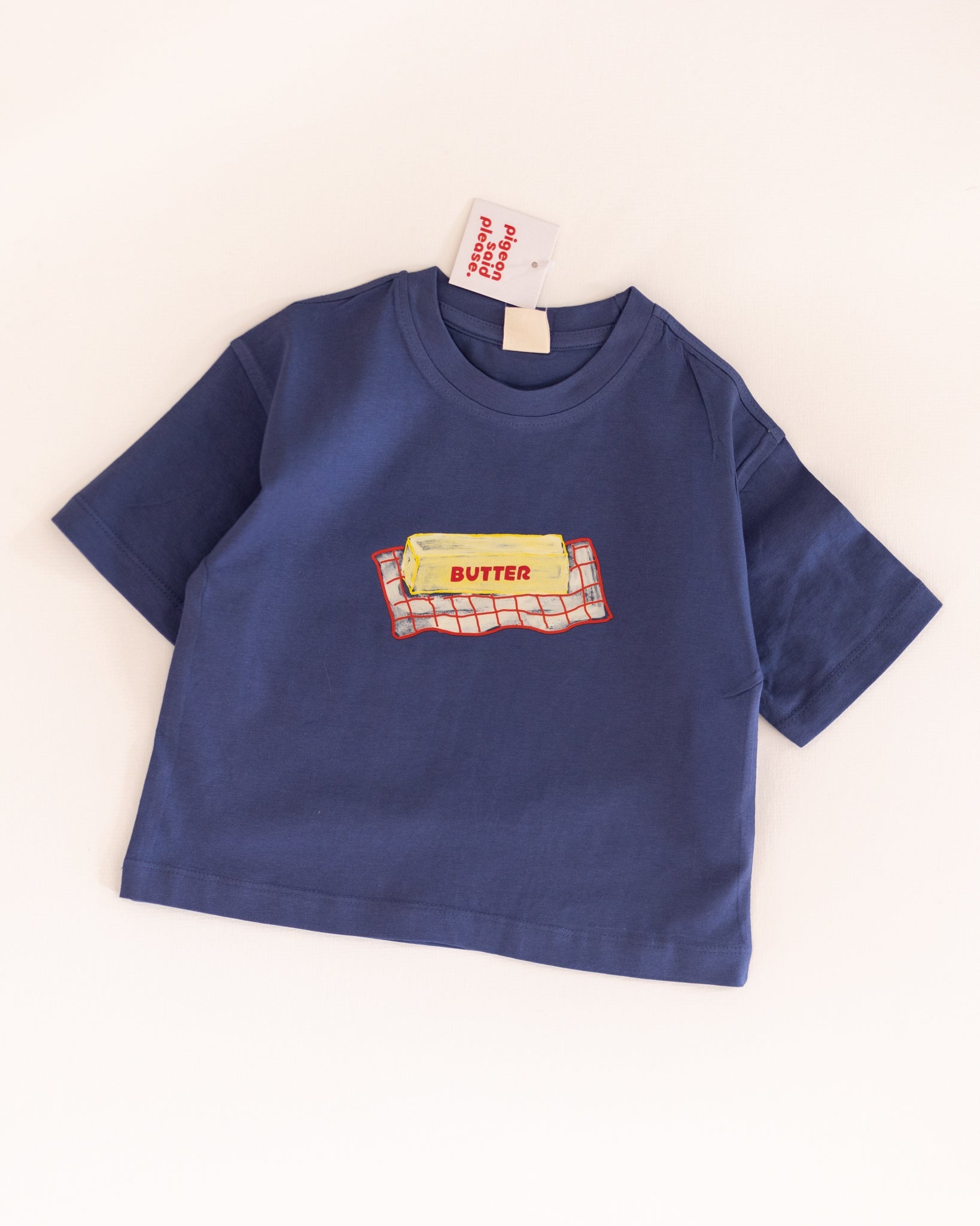 checkered butter dish tee - Pigeon said please