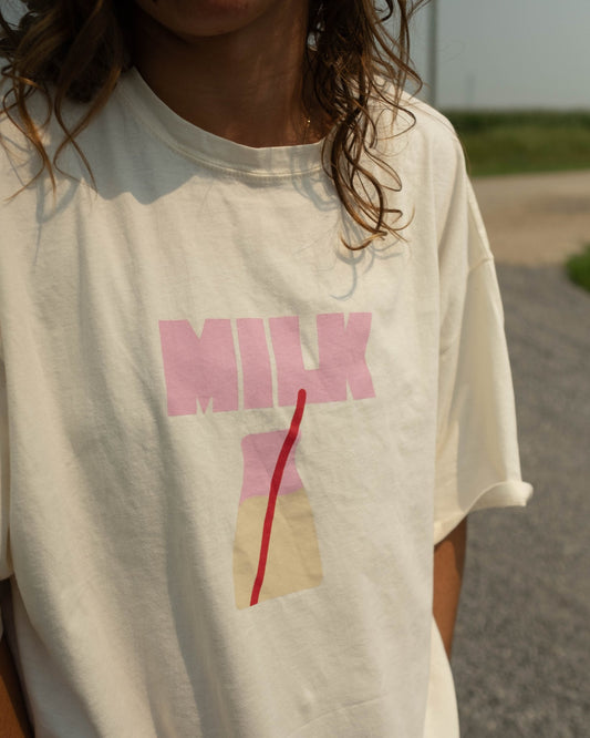 mom's pink milk tee - Pigeon said please