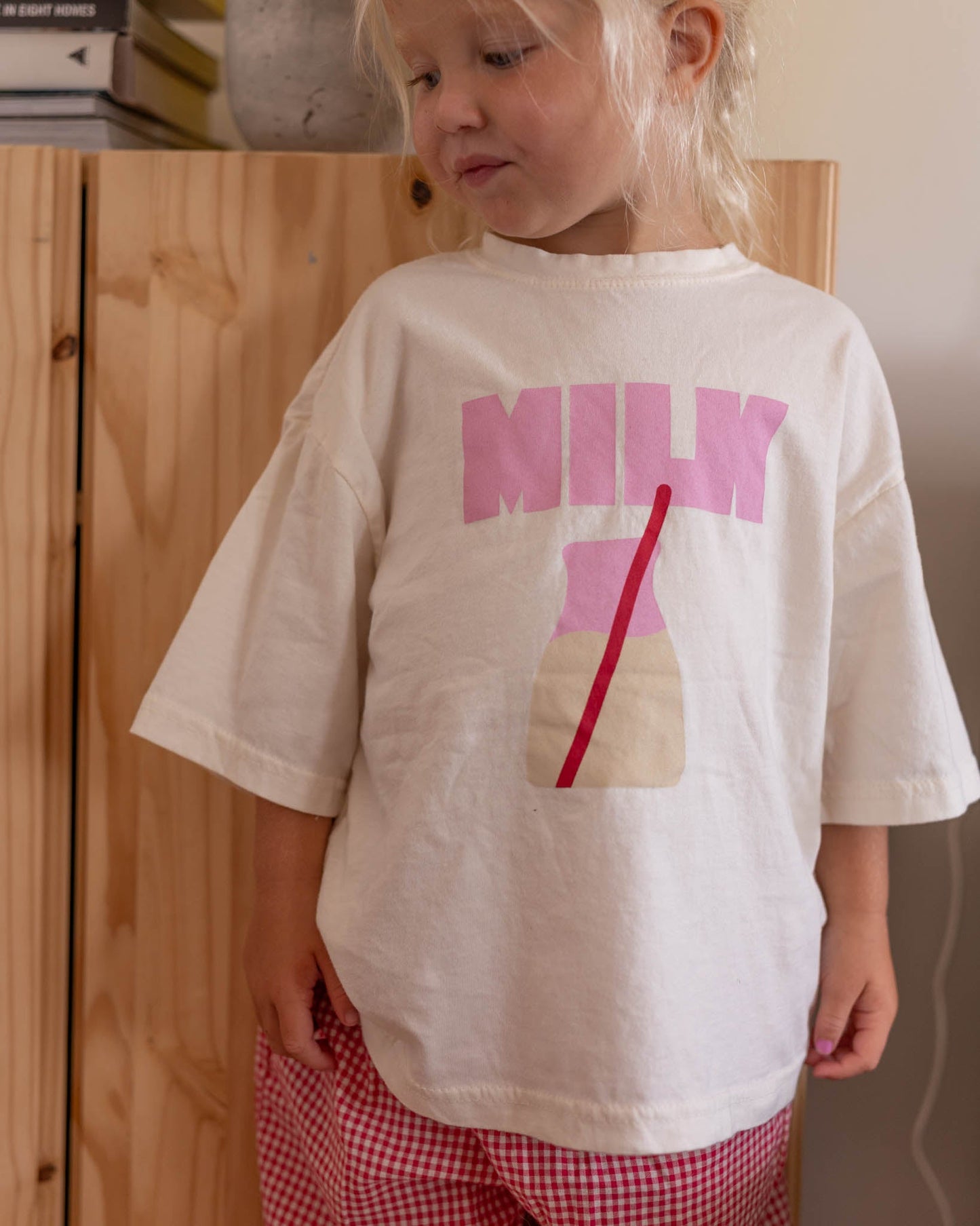 pink milk tee kids - Pigeon said please
