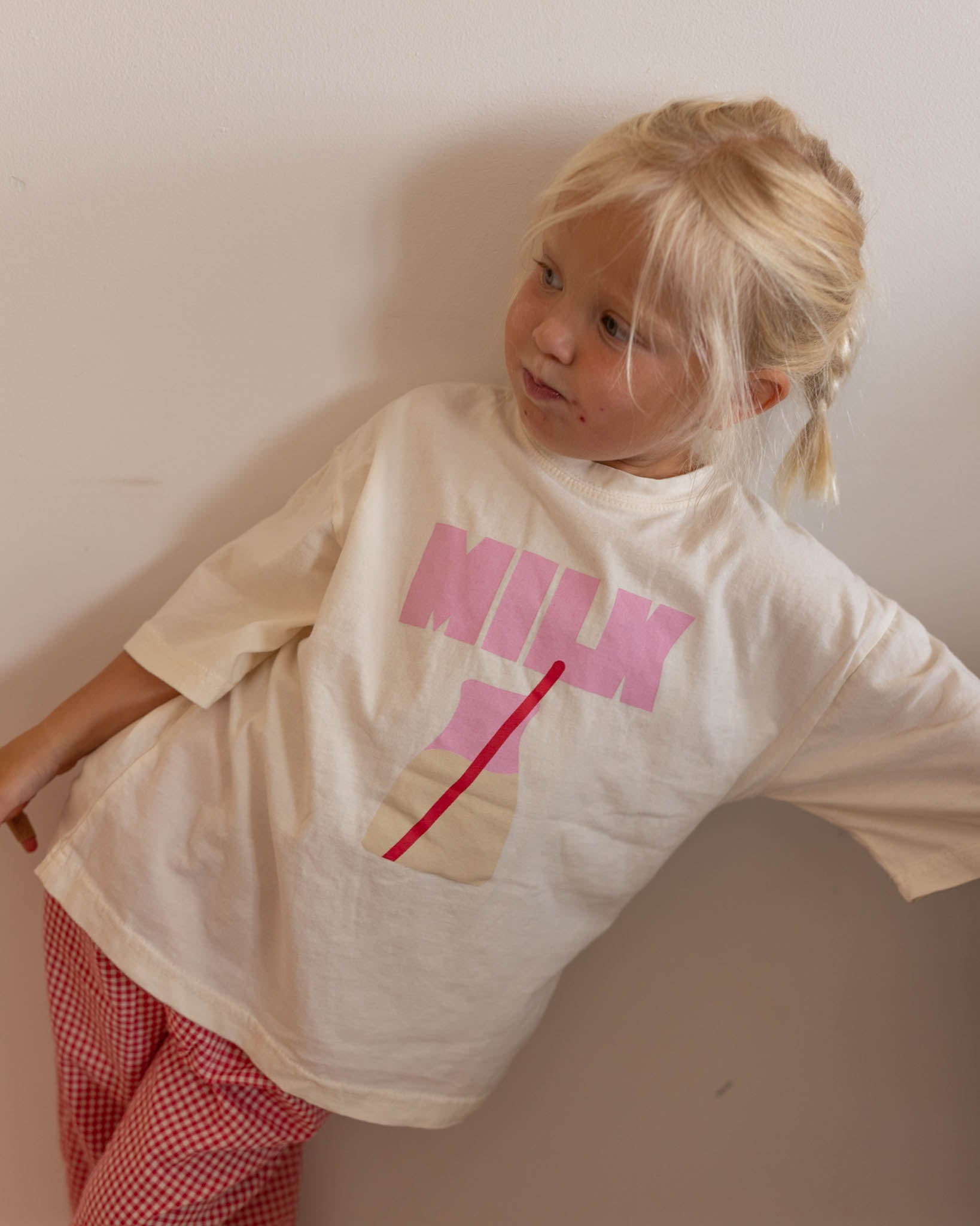 pink milk tee kids - Pigeon said please